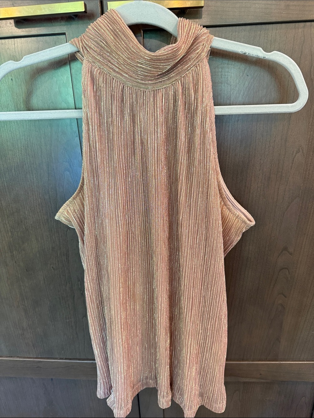 Nine West Metallic Pink Ribbed Halter Top